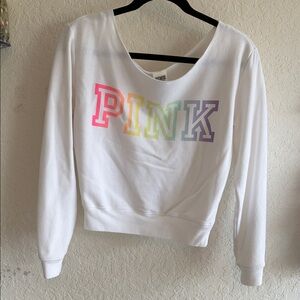 Victoria's Secret White Sweatshirt with Rainbow PINK Logo